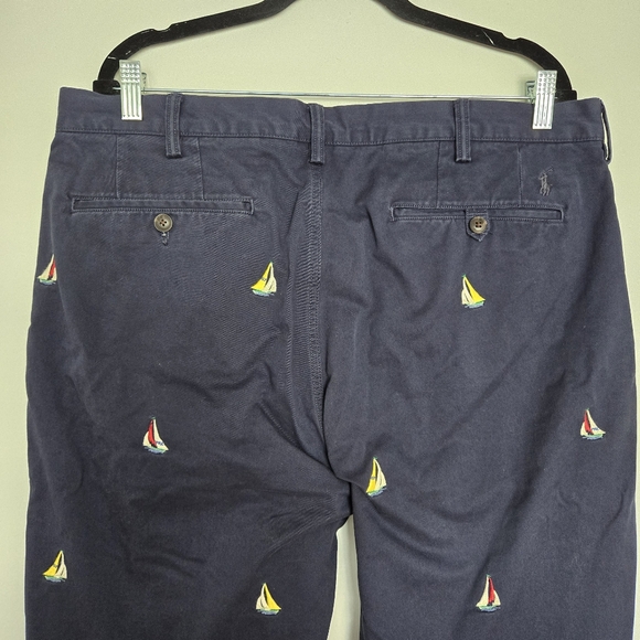 Polo Ralph Lauren Navy Stretch Straight Fit Sailboat Motif Chino Pants Sz 36X34 - Picture 8 of 12